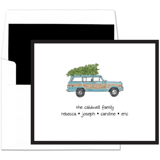 A Car with Christmas Tree Folded Note Cards